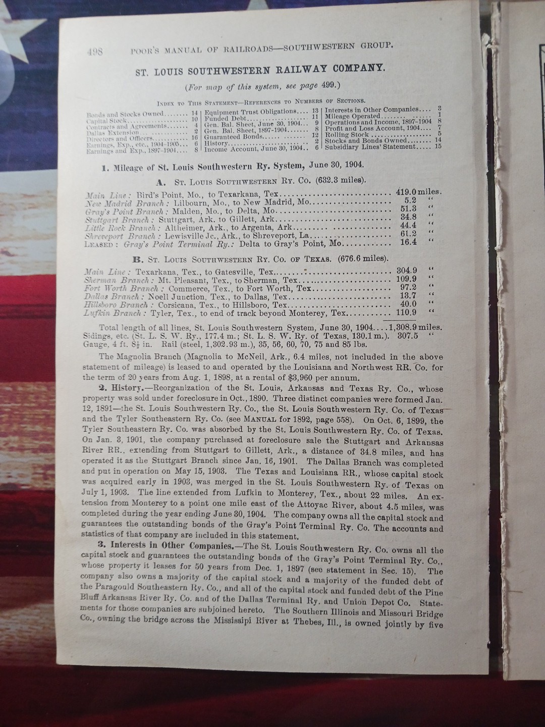 1905 Train Route Map + Report ST LOUIS SOUTHWESTERN RAILROAD Cotton Belt Route