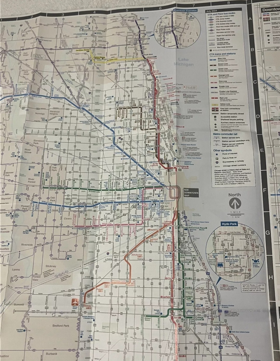 CHICAGO TRANSIT AUTHORITY (CTA) BUS and RAIL “L” MAP July 2024