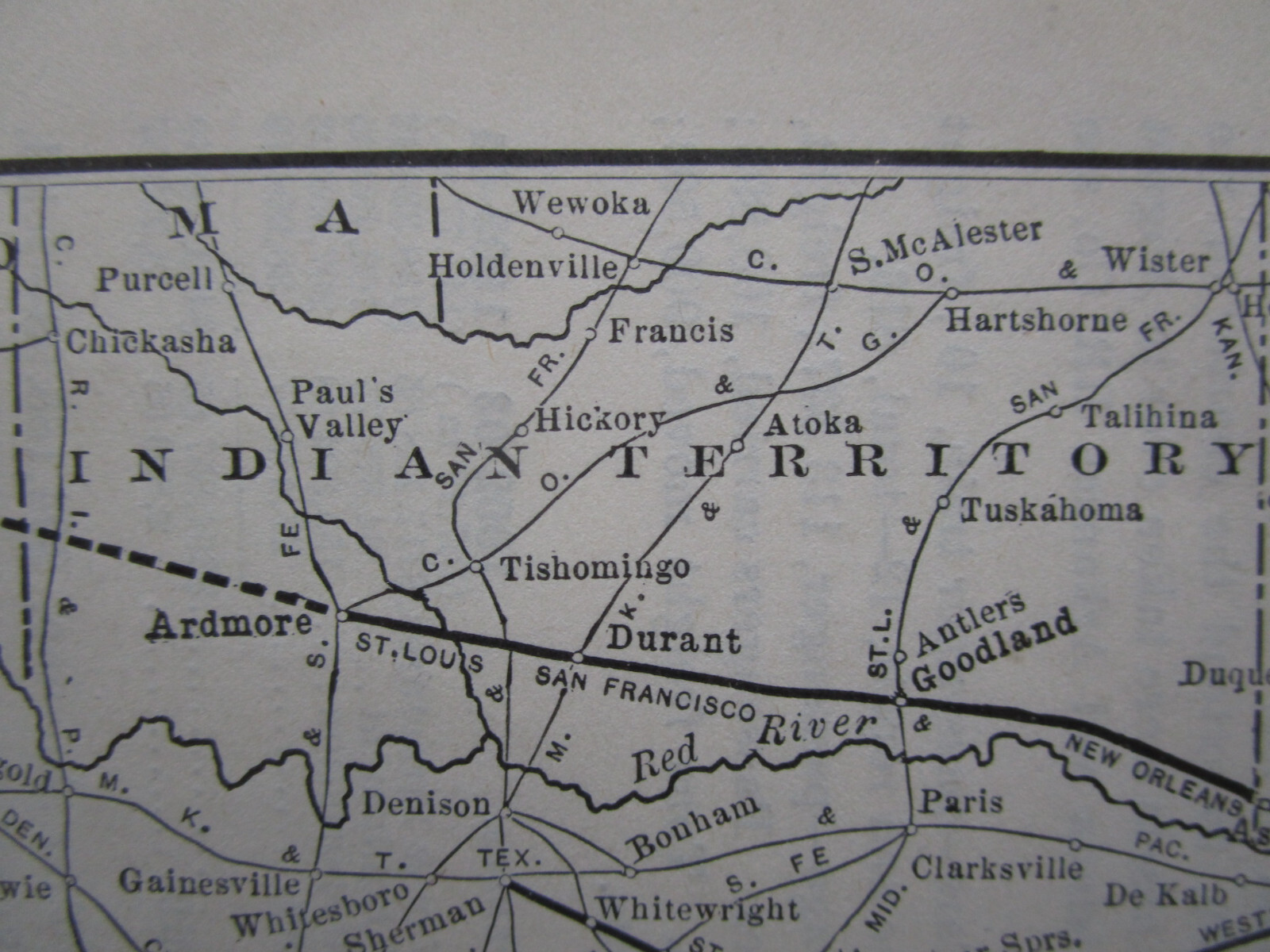 Antique 1904 LOUISIANA & ARKANSAS Railway System Map from 19O4 Poor’s INDIAN TER
