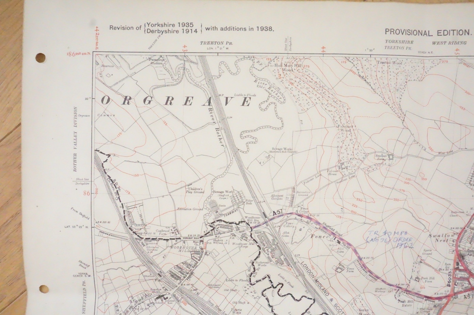 1938 Aston Aughton Yorkshire LMS LNER Railway OS Linen Map Ref 41 *