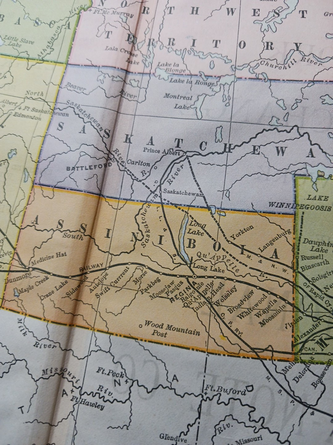 1897 Train Route Map Western Canada Assiniboia ☆ all Railroad Lines Marked 9×11