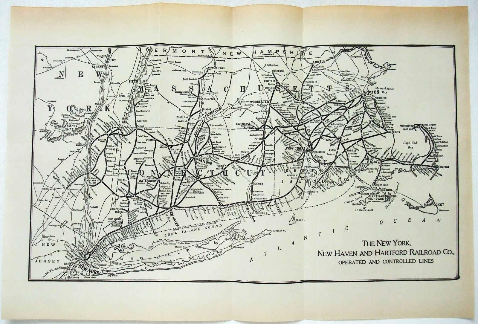 New York, New Haven & Hartford Railroad – Original 1933 System Map. Vintage