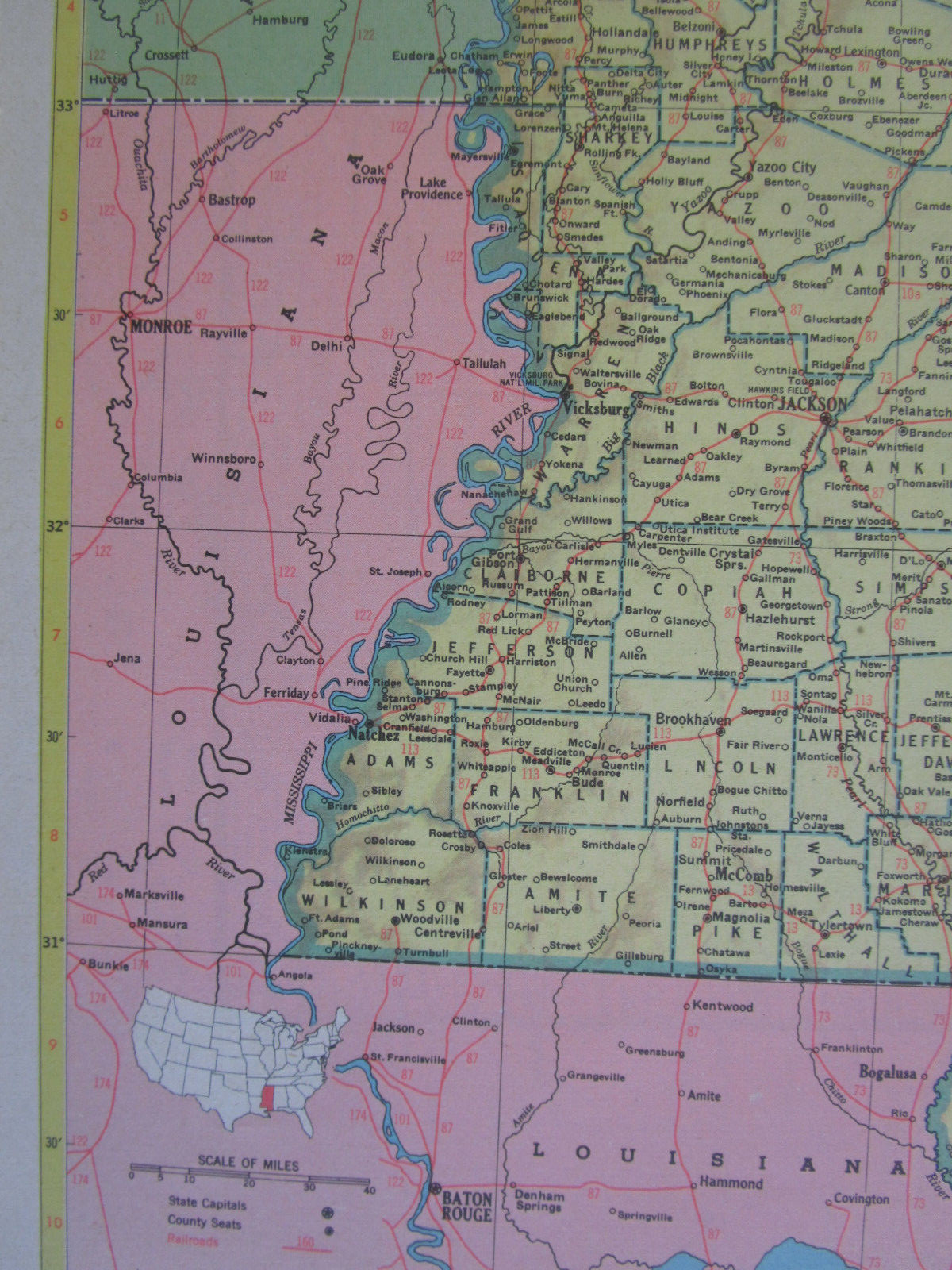 MS MO 1953 MISSISSIPPI RAILROAD Map CANTON & CARTHAGE RR or MISSOURI 1950s WAB