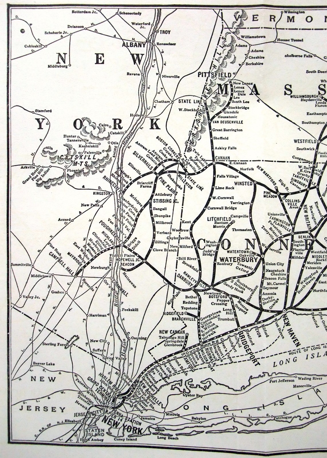New York, New Haven & Hartford Railroad – Original 1933 System Map. Vintage