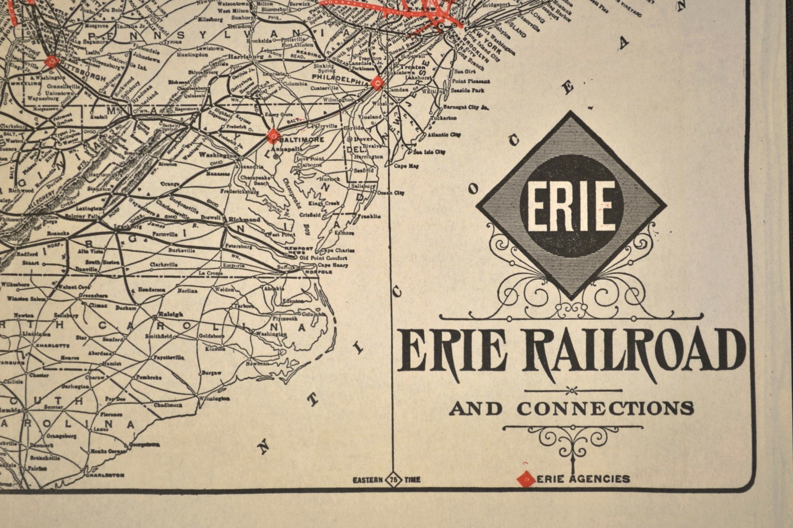 Vintage ERIE Railroad Map Wall Art Old Railway Antique Original Pittsburgh