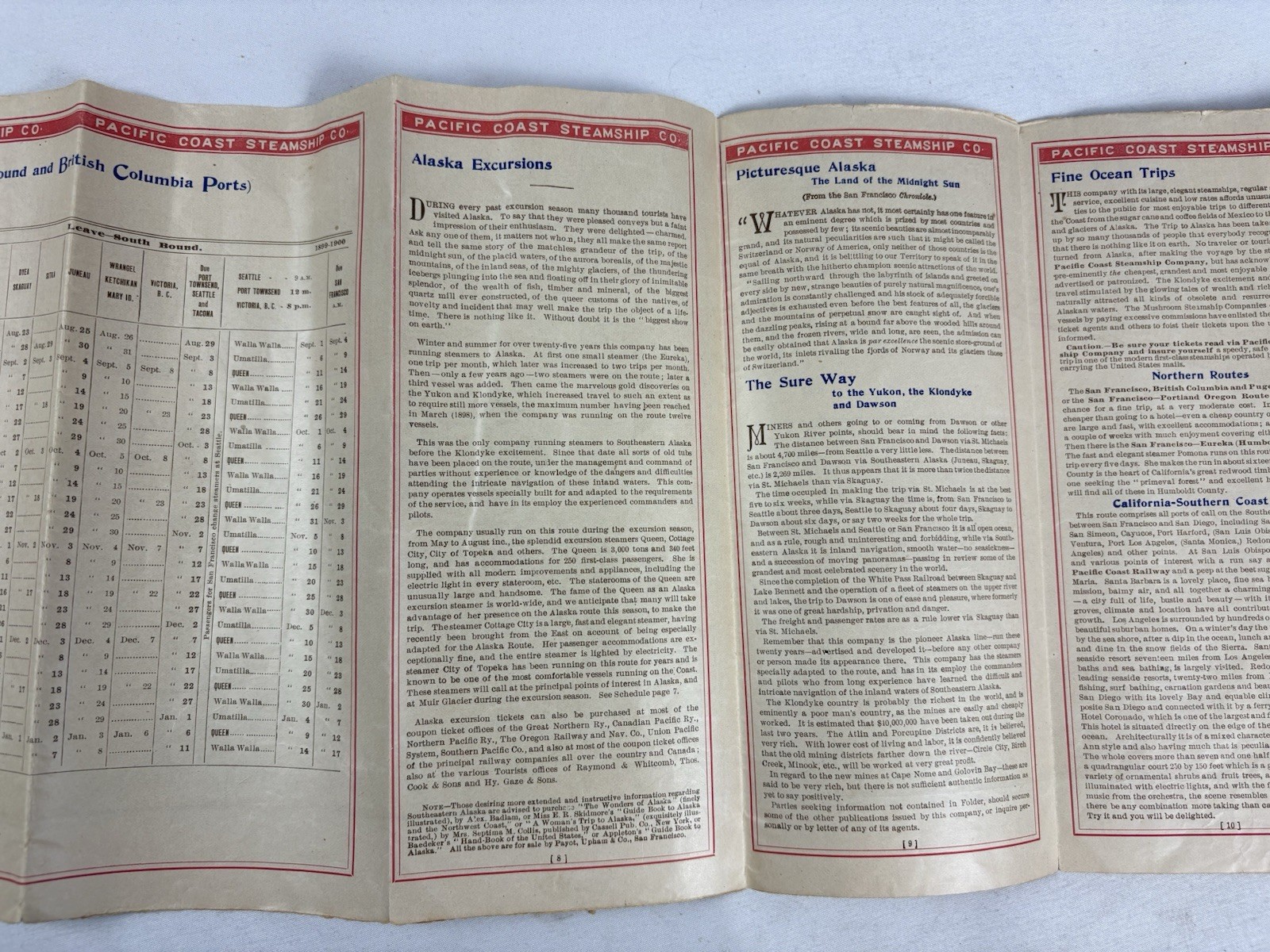 1898 Pacific Coast Steamship Route Map Alaska Klondike (Original, Worn)