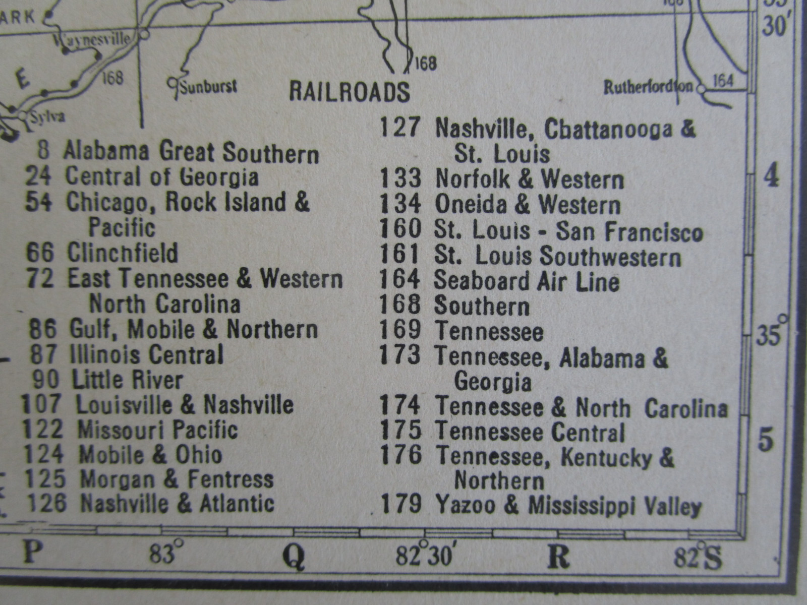 TN SD Vtg 1939 TENNESSEE RAILROAD Map. MORGAN & FENTRESS RR ~or~ SOUTH DAKOTA