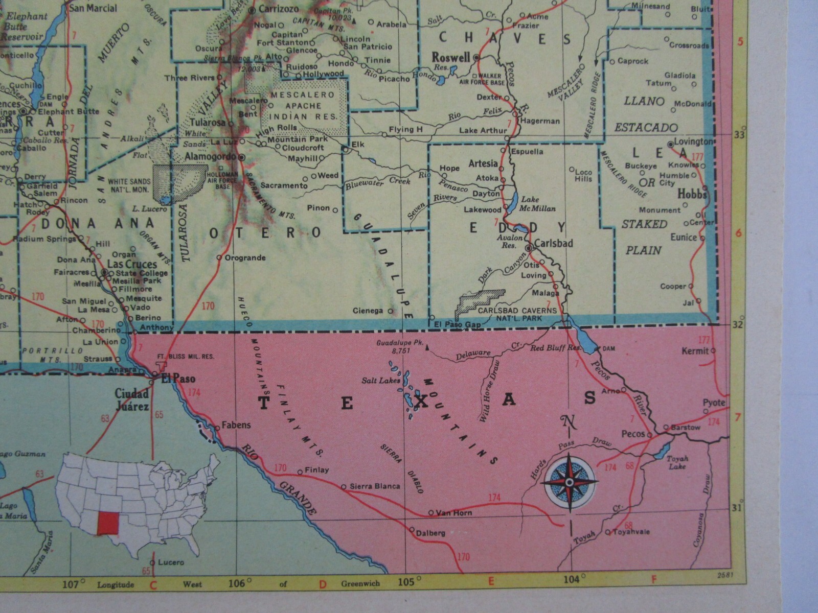 NJ NM Vtg 1952 NEW JERSEY RAILROAD Map. MORRISTOWN & ERIE RR ~or~ NEW MEXICO