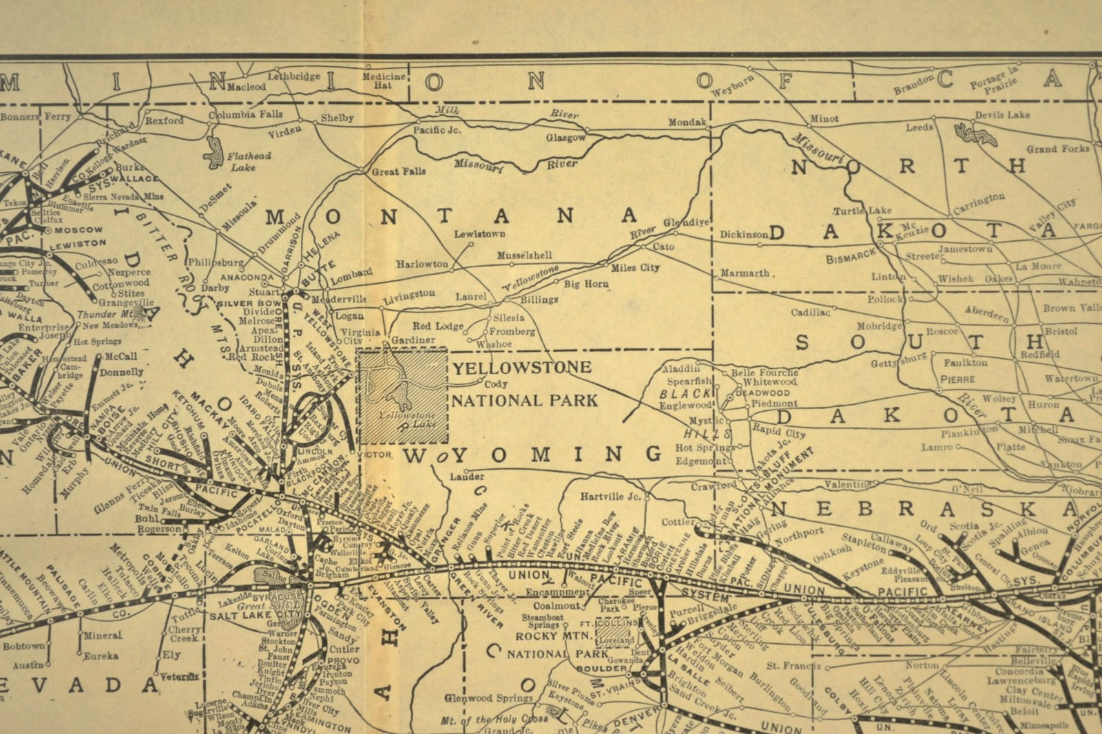 Antique UNION PACIFIC Railroad Map Oregon Washington Railroad LA&SL RR