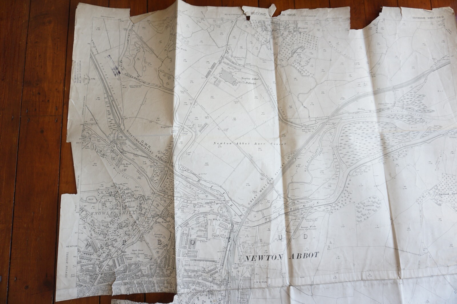 1905 Newton Abbot Torquay Branch Knowles Hill GWR Railway OS Railway Map