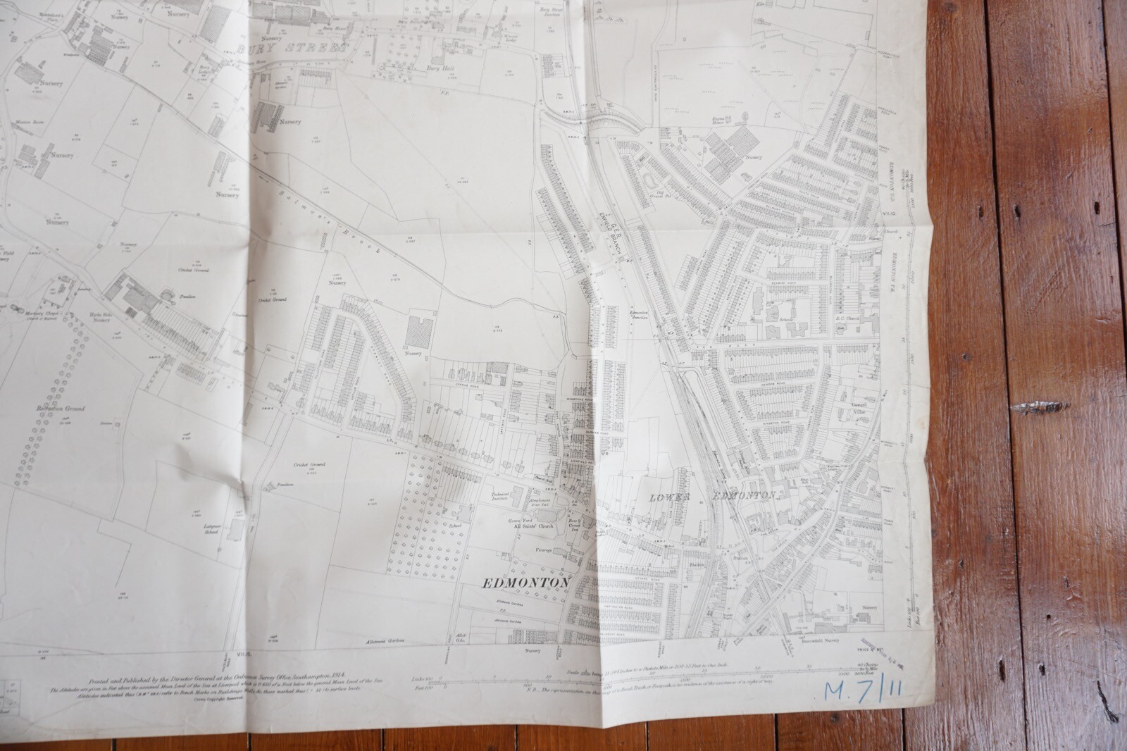 1914 Edmonton GER Enfield Branch Bury Street OS Railway Map
