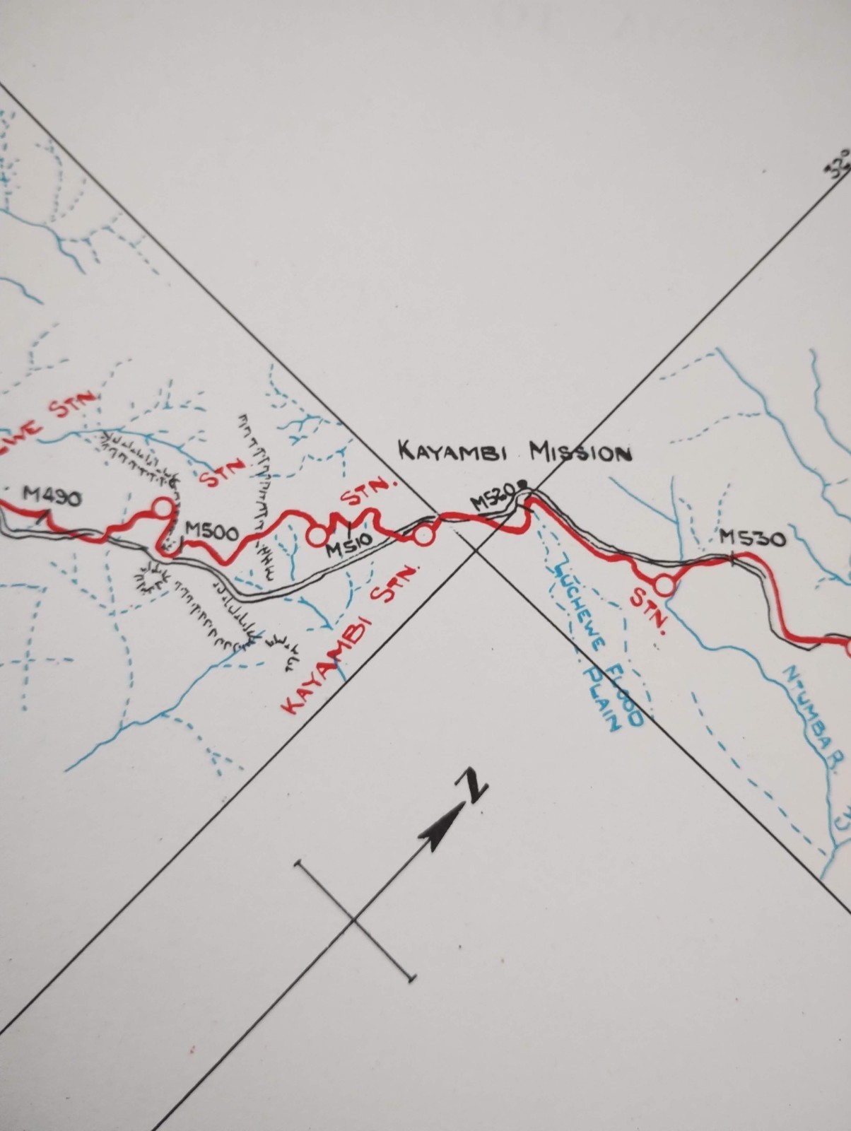 1952 Original East African Railways Map of Route: Kasama to Nteko (Zambia)