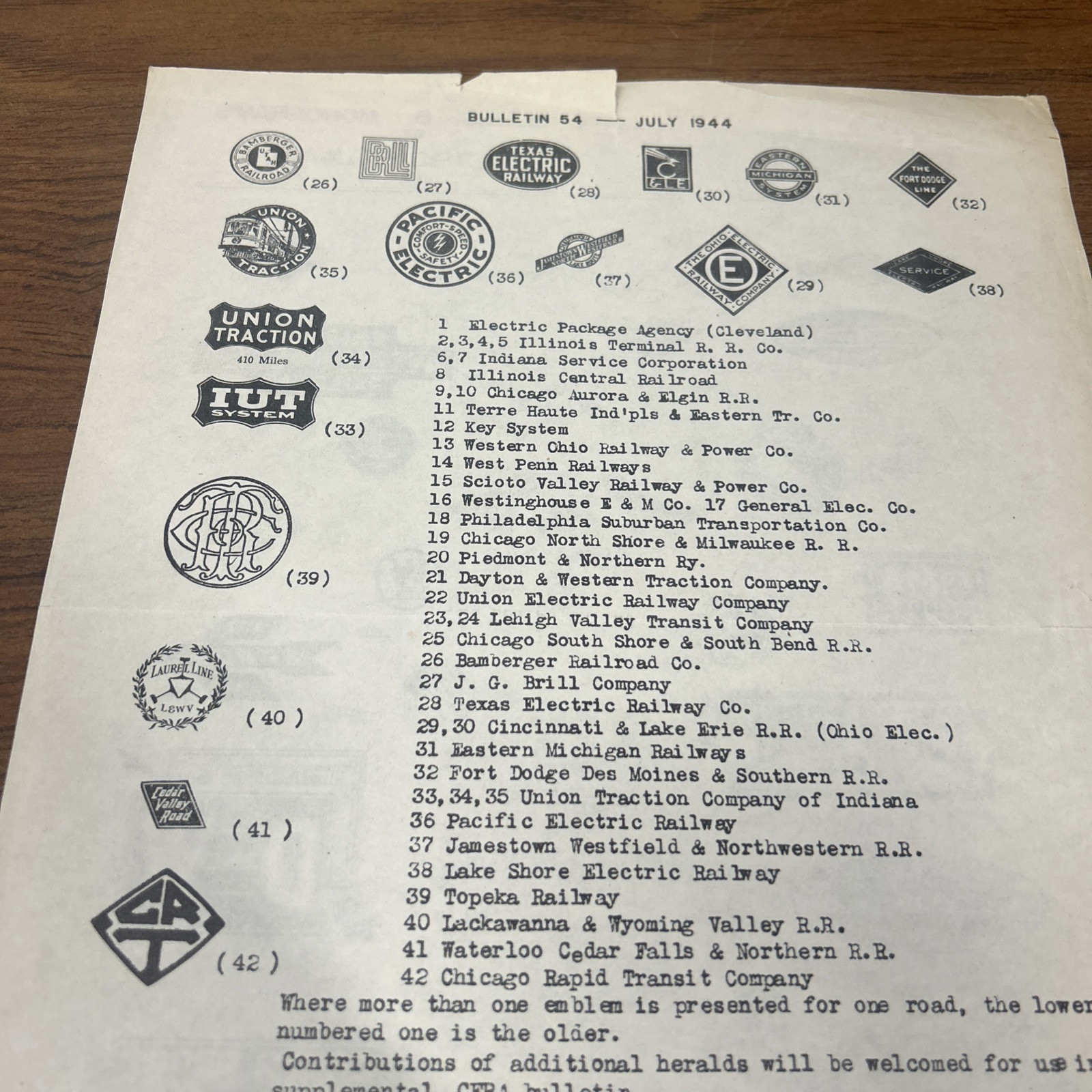 1944 Central Electric Railfans’ Association Bulletin 54 Emblems