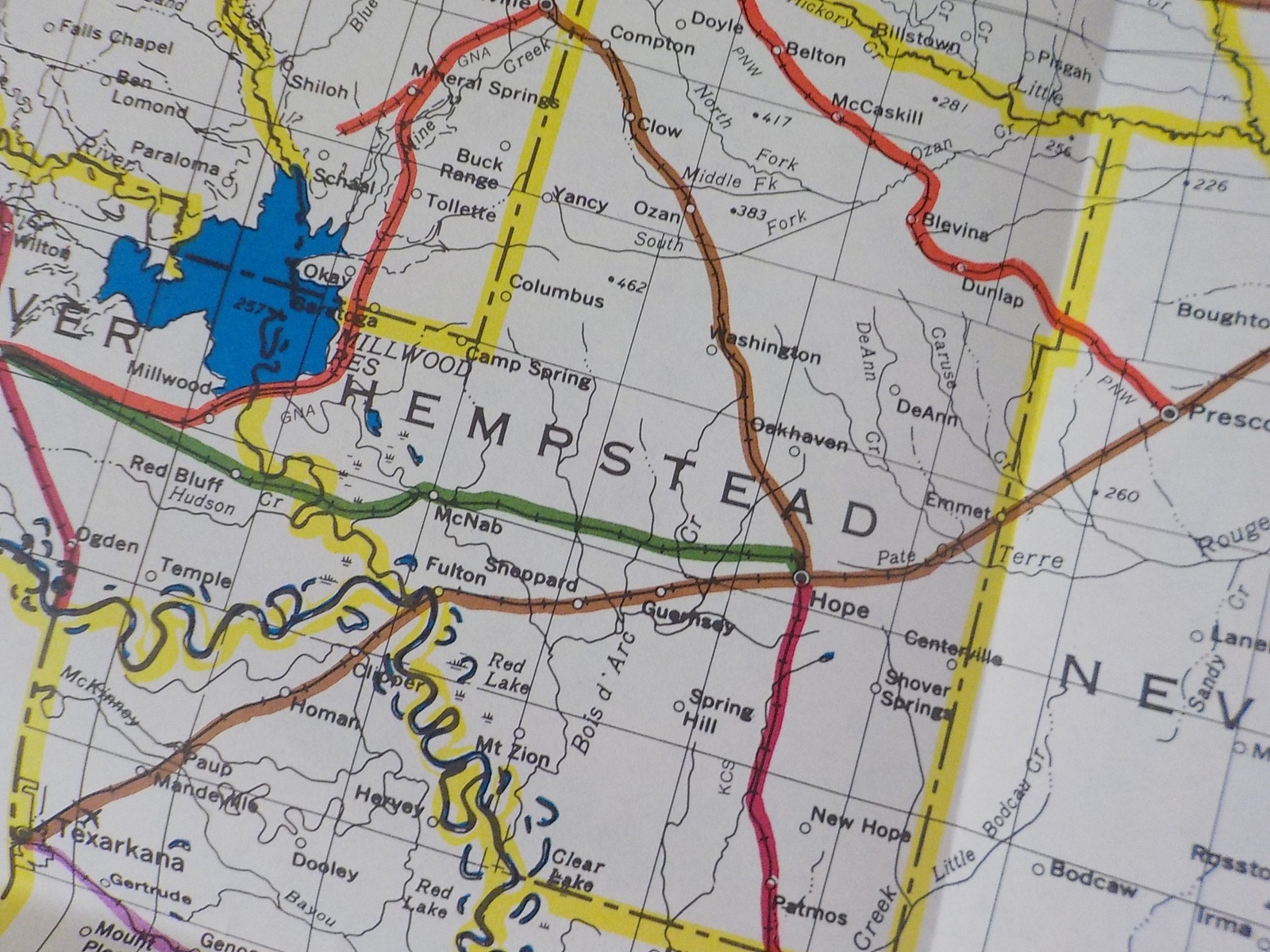Map Burlington Northern Arkansas State Railroad Map 1983 August + SW TN