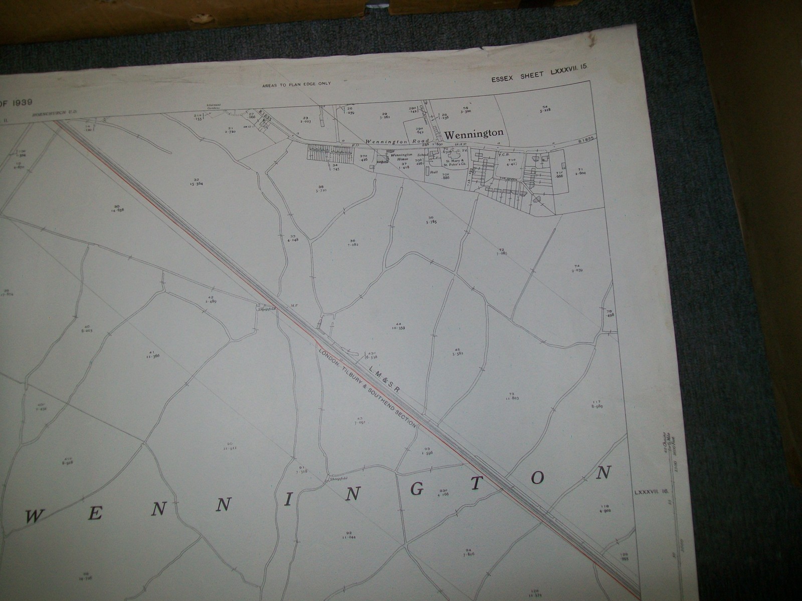 WENNINGTON ESSEX ORDNANCE SURVEY MAP LMSR LTSR 1947 (1939 REVISION)