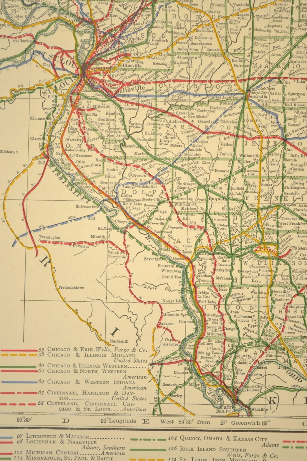 1914 Antique Map of ILLINOIS Railroads Map ORIGINAL Atlas Map DATED