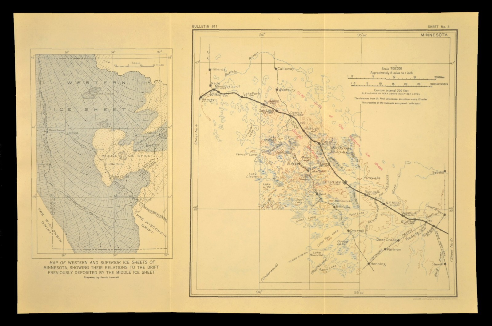 Antique Northern Pacific Railroad Map Detroit Lakes Minnesota Perham Wadena