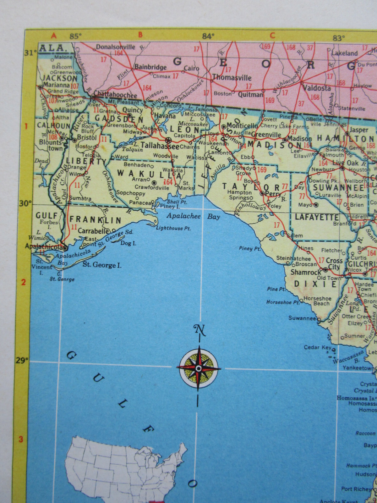 GA FL 1952 GEORGIA RAILROAD Map MILSTEAD RR; BOWDEN RR ~or~ FLORIDA.