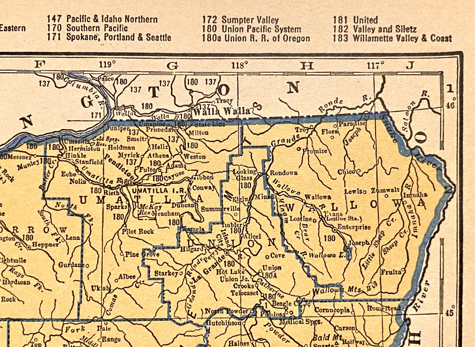 OKLAHOMA & OREGON c 1935 County & Railroad Maps. Hammond & Co. 9×12″ VG-FINE