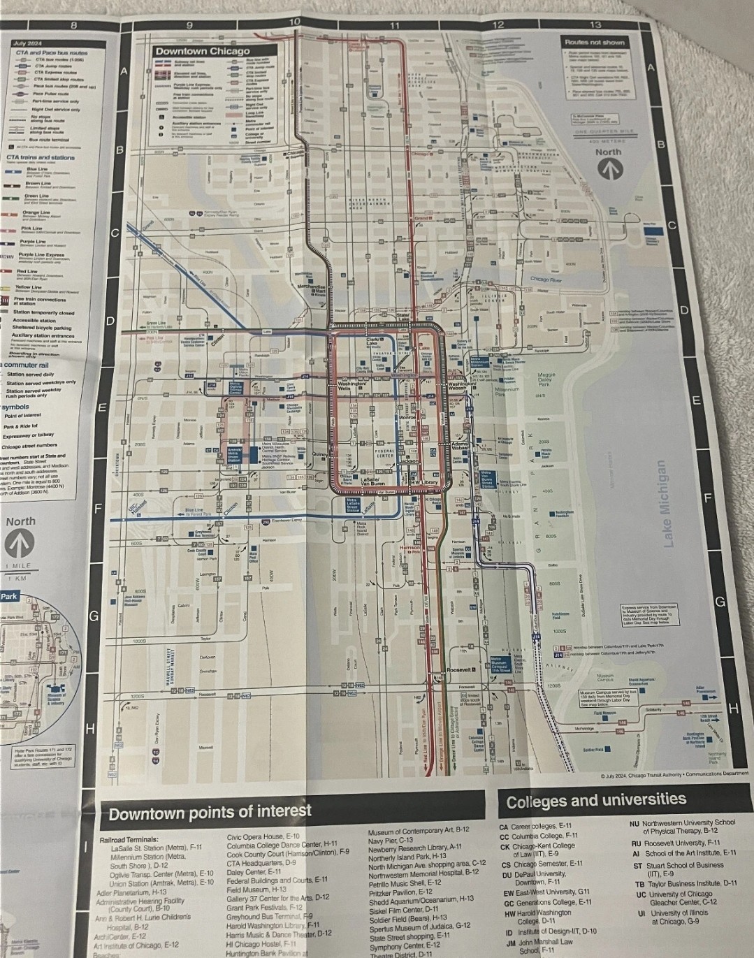 CHICAGO TRANSIT AUTHORITY (CTA) BUS and RAIL “L” MAP July 2024