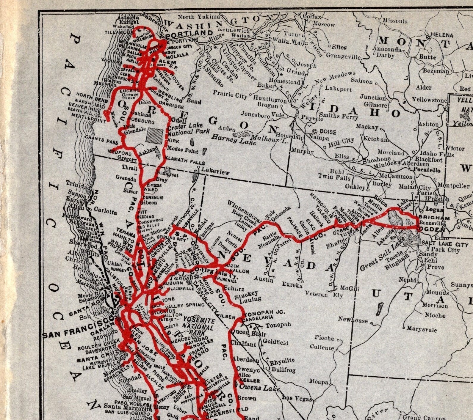 1916 Antique SOUTHERN PACIFIC RAILROAD Map Vintage Railway Map Wall Decor 1575
