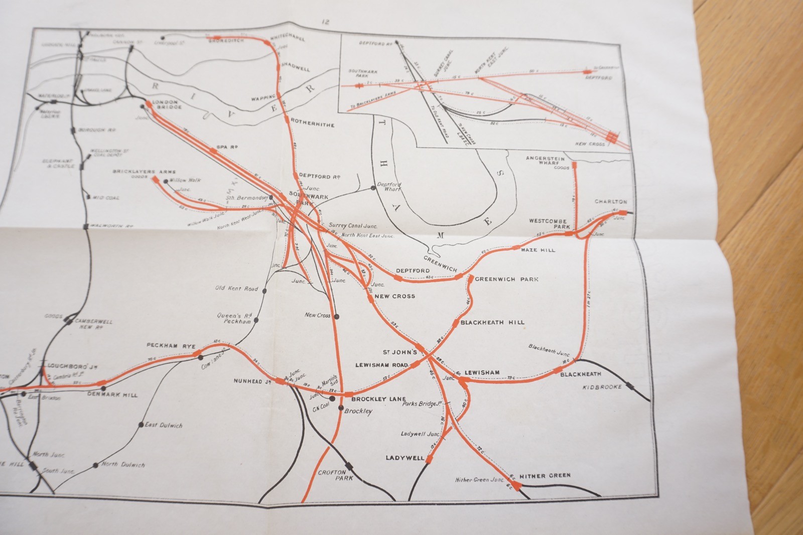 1905 South Eastern & Chatham Railway Map Rotherhithe New Cross