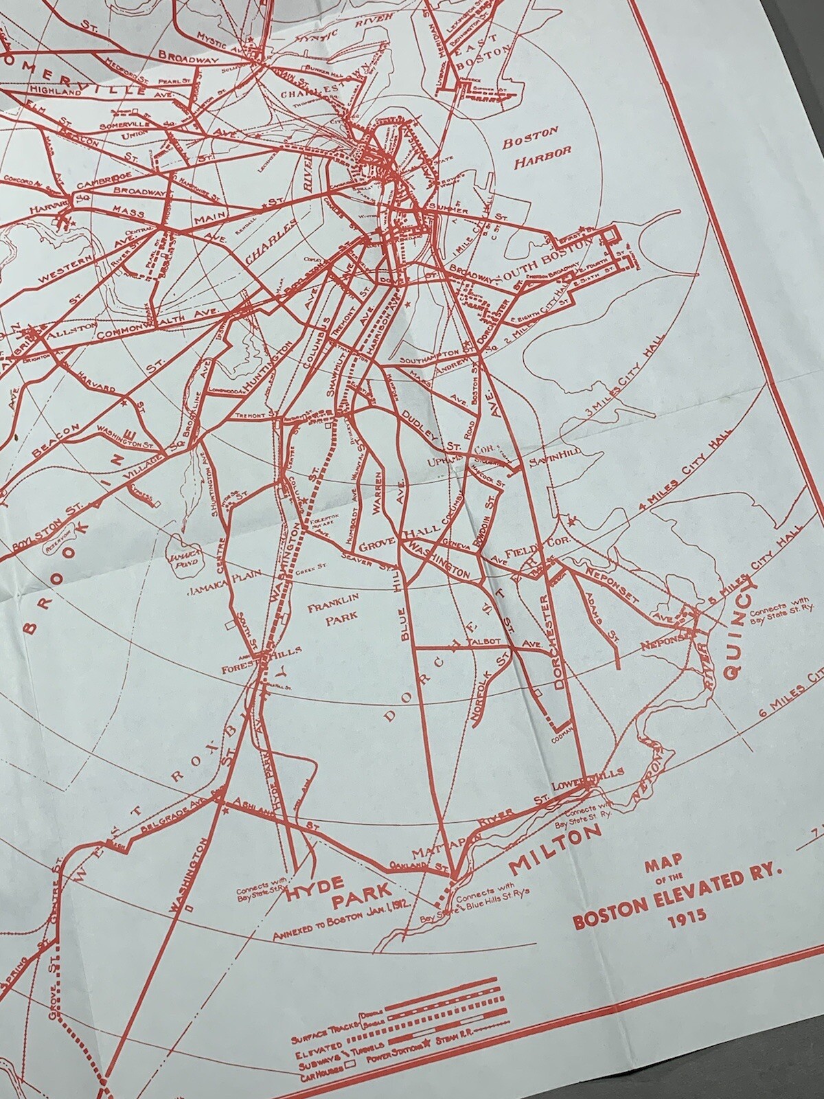 Vintage Street Railways of Massachusetts 1912 Map & Boston Elevated 1915