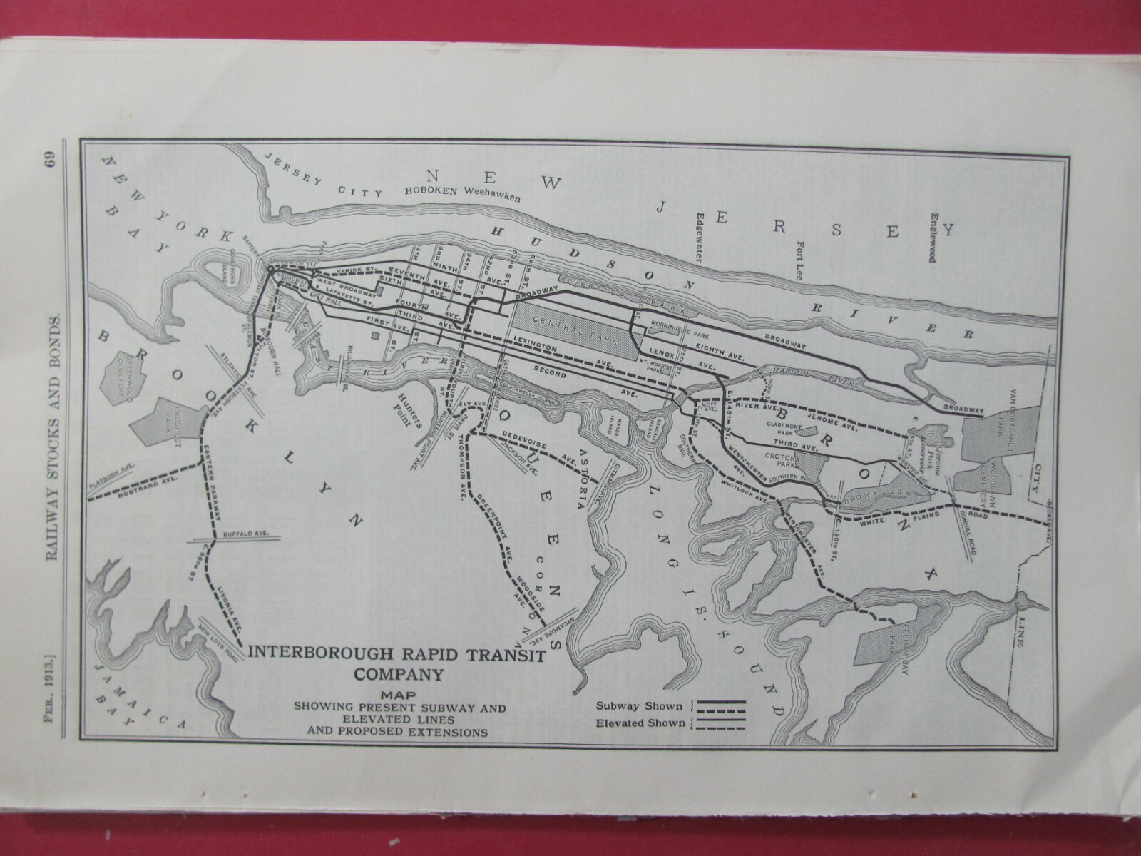1913 INTERBOROUGH RAPID TRANSIT RAILROAD SYSTEM MAP ROUTES STATIONS IRT HISTORY