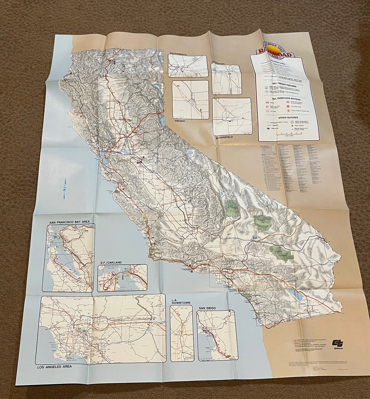 CALTRANS CALIFORNIA STATE RAILROAD MAP 35″x46″ 1982