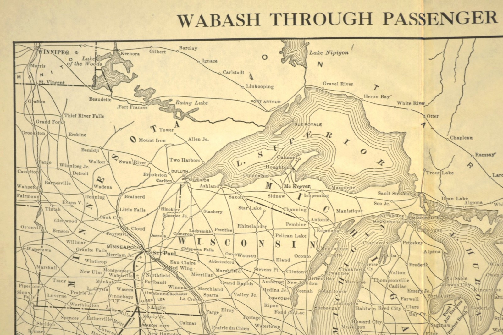 ca 1925 WABASH Railroad Map of the WAB Railway Omaha Des Moines Buffalo Chicago