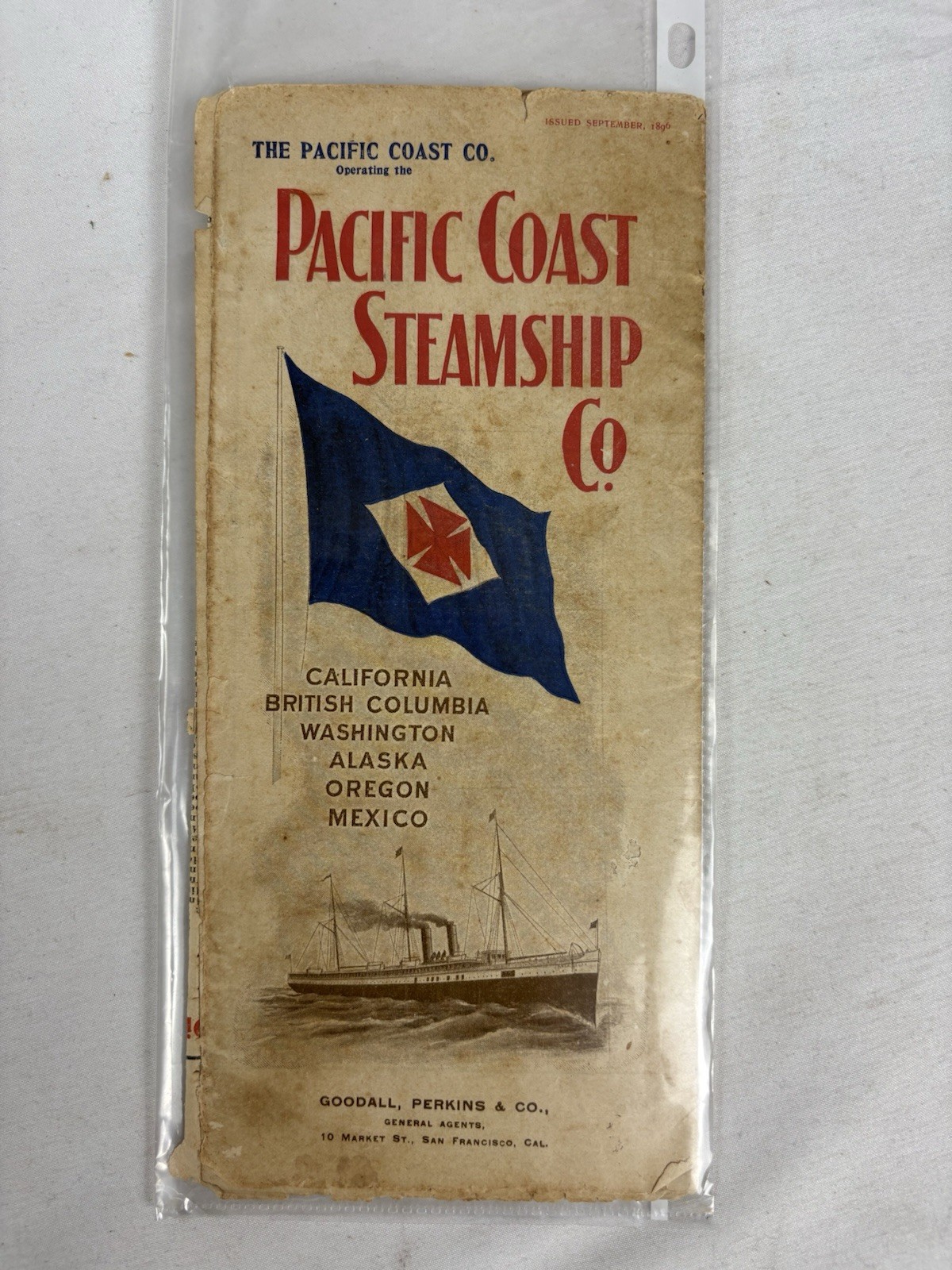 1898 Pacific Coast Steamship Route Map Alaska Klondike (Original, Worn)