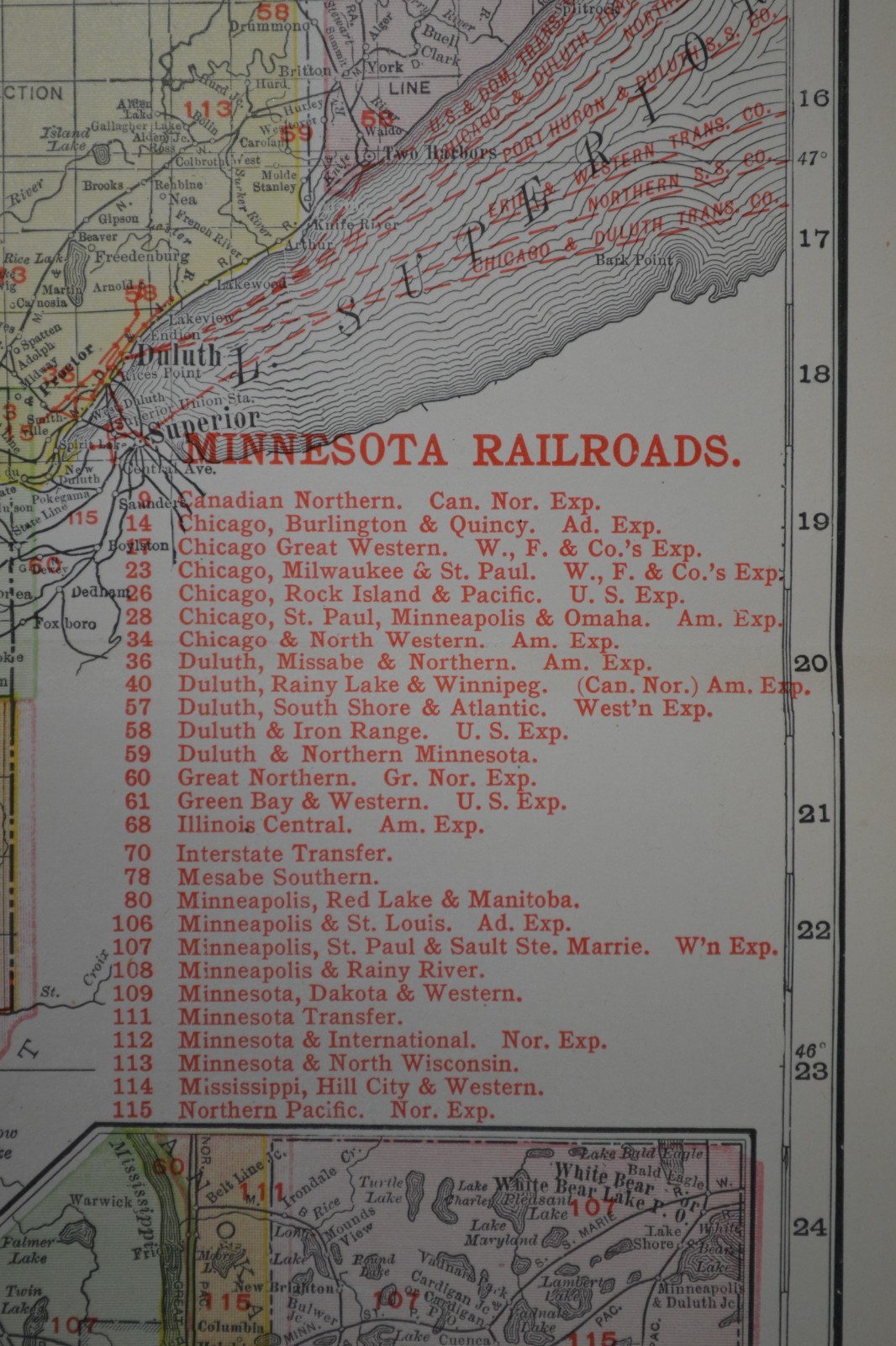 MINNESOTA – 1912 – RAND-McNALLY NEW COMMERCIAL ATLAS – SHOWS RAILROADS