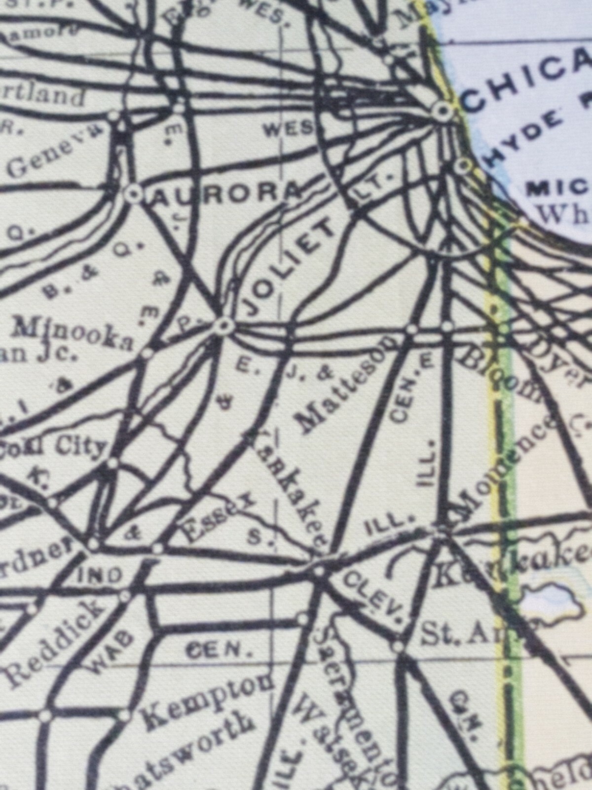 Original 1898 dated INDIANA ILLINOIS railroad map stations & train routes 11″x9″