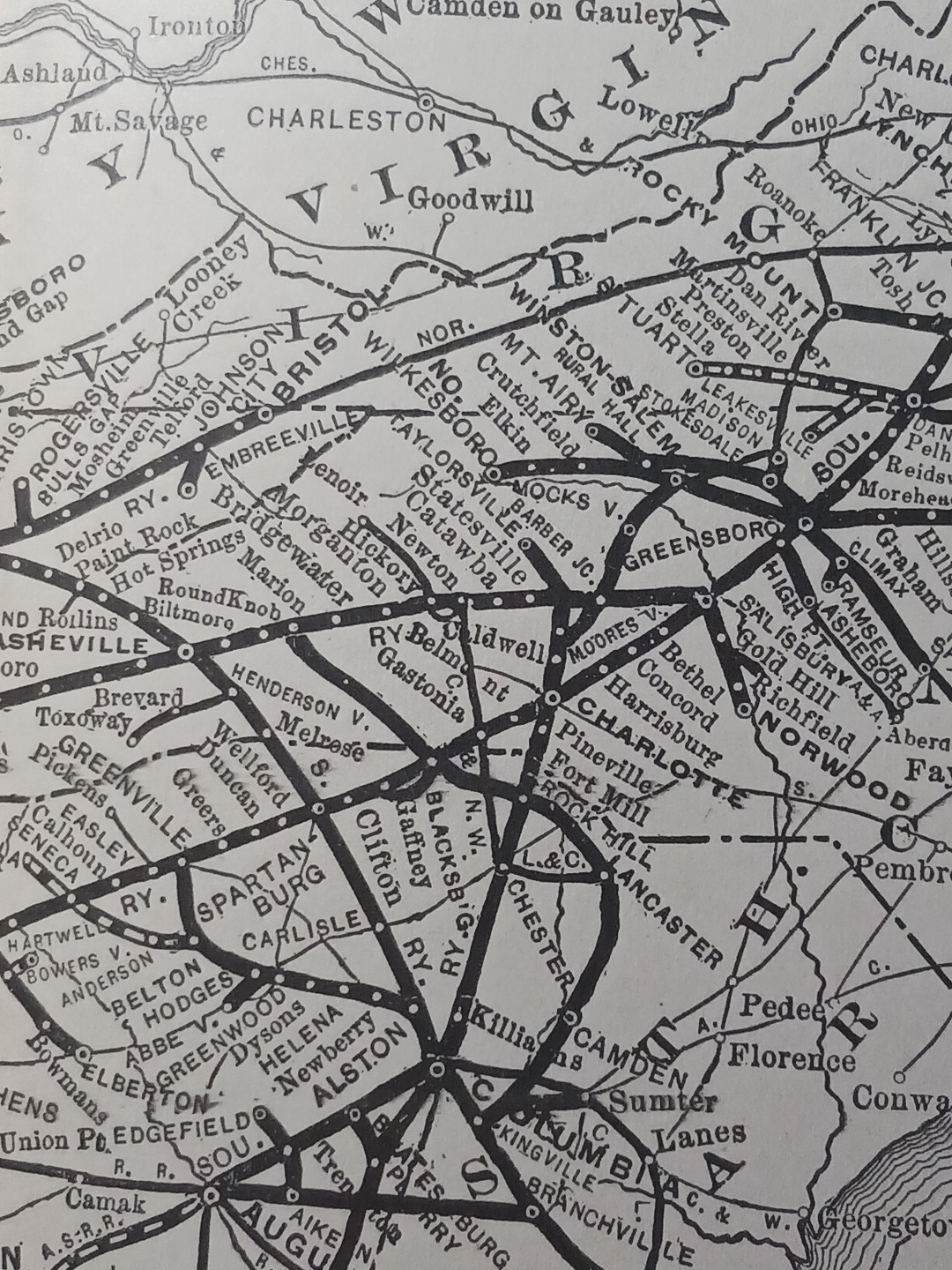 ~1904 dated Train Map SOUTHERN RAILWAY SYSTEM all Railroad Routes Stations 9×11″