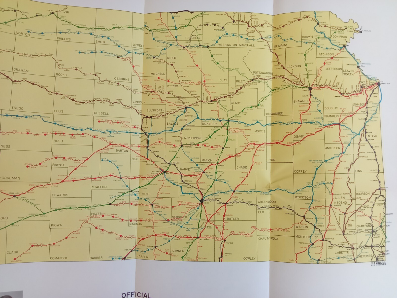 VINTAGE 1982 KANSAS STATE OFFICIAL RAILROAD MAP