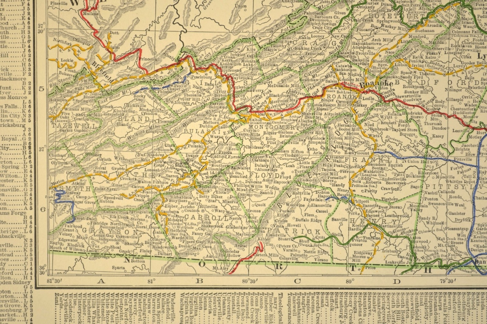 1914 Antique Map of VIRGINIA Railroads Map ORIGINAL Atlas Map VGN Ry DATED