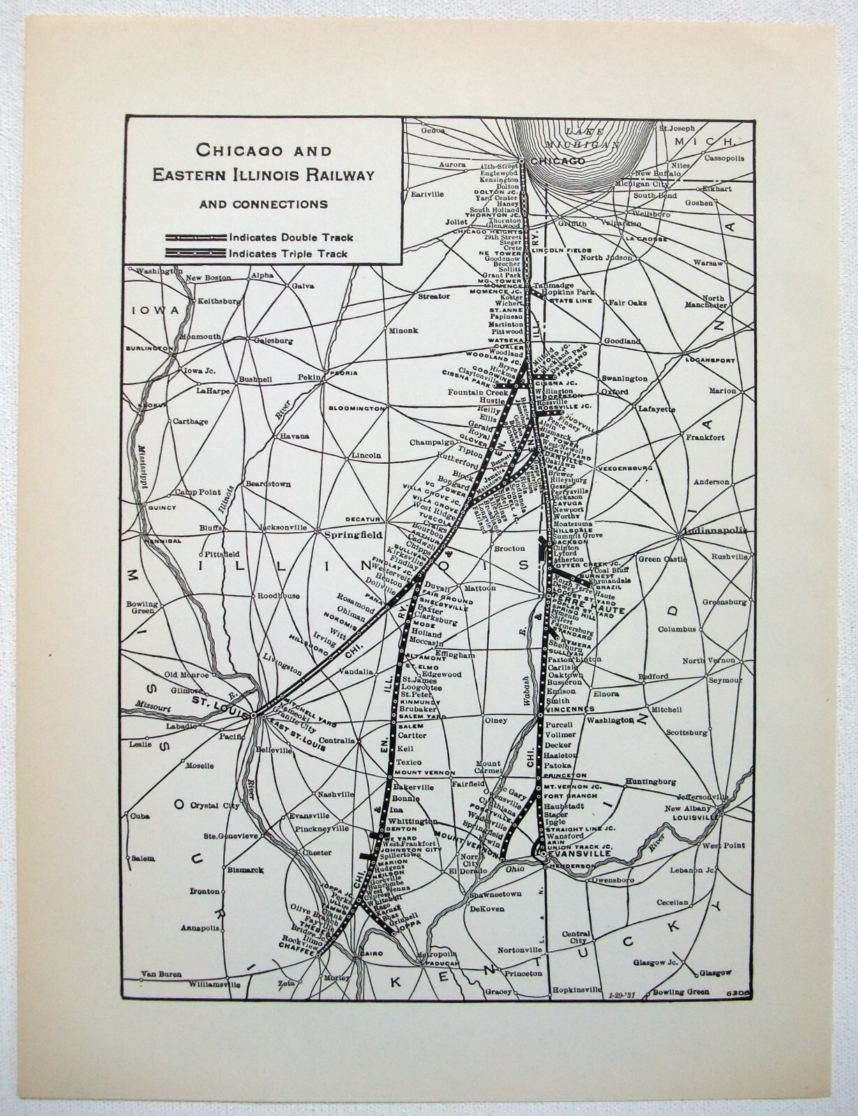 Chicago & Eastern Illinois Railroad – Original 1939 System Map by Poole Bros.