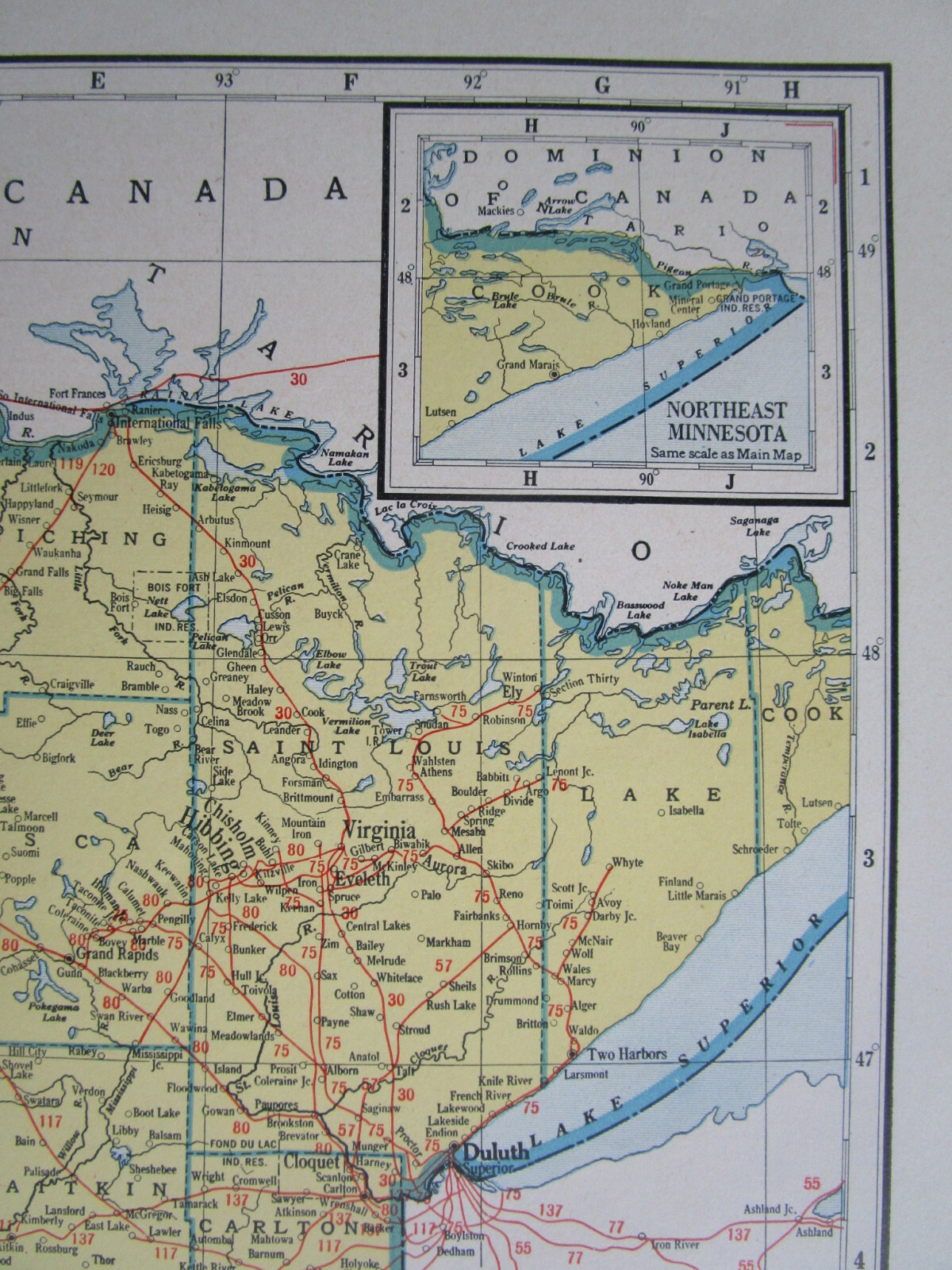 MI MN WWII 1942 MICHIGAN RAILROAD Map BOYNE CITY RR ~or~ MINNESOTA; HILL CITY RR