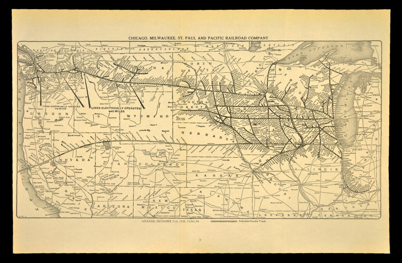 1938 Chicago Milwaukee St Paul & Pacific Railroad Map Original Double Track