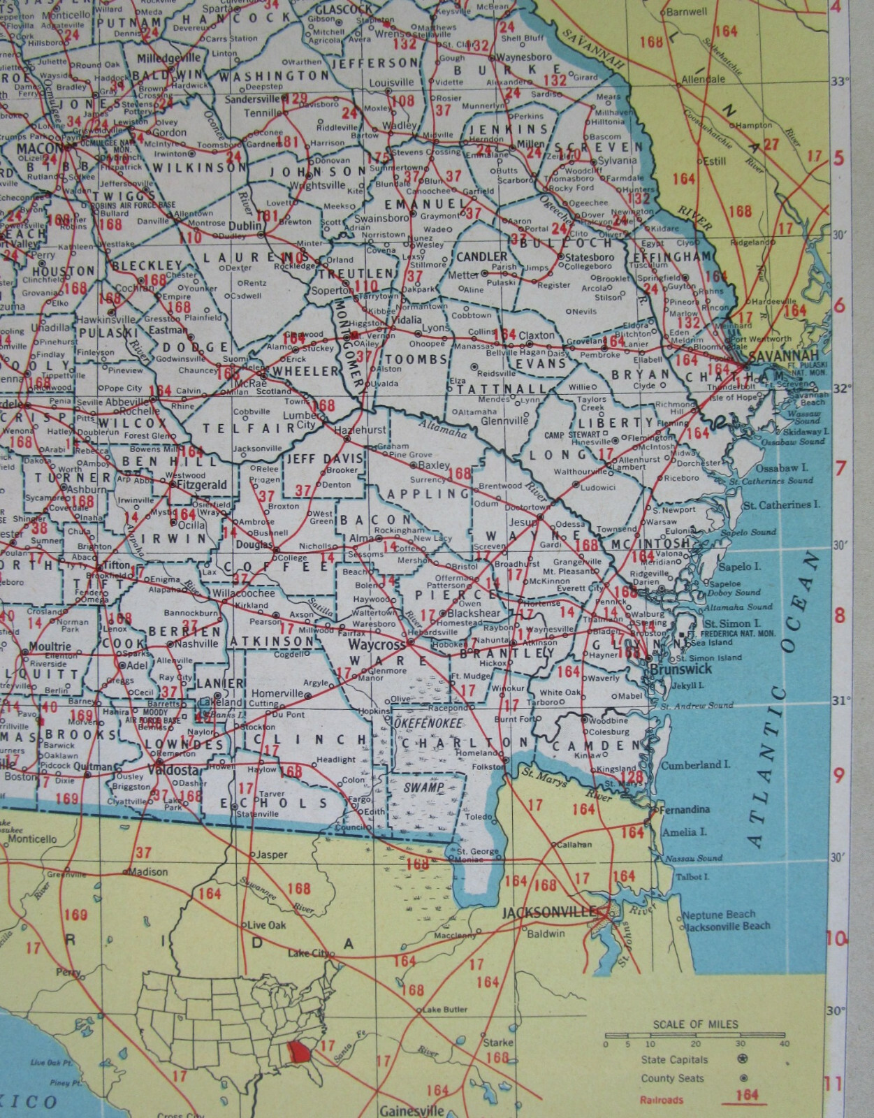 FL GA Vtg 1951 FLORIDA RAILROAD Map.MARIANNA & BLOUNTSTOWN RR ~or~ GEORGIA