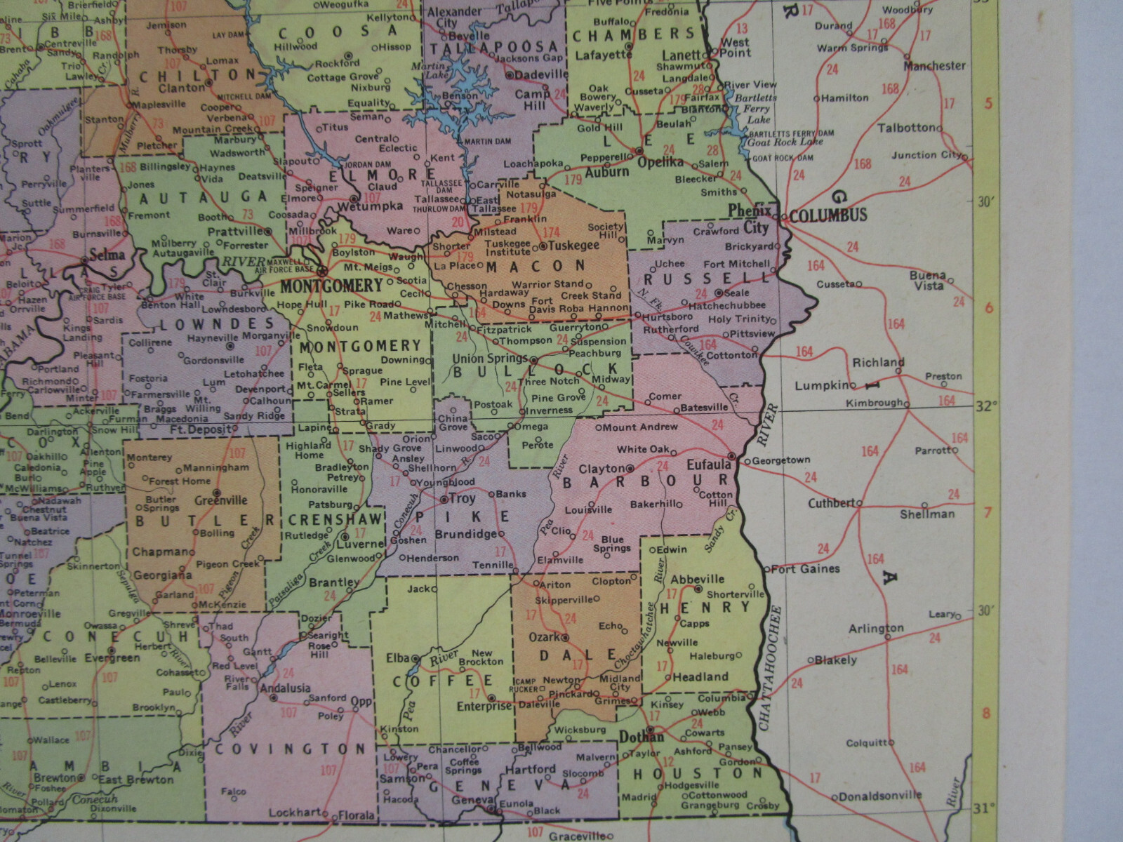 AZ AL 1959 ARIZONA Topographic RAILROAD Map APACHE RR ~or~ ALABAMA. TUSKEGEE RR
