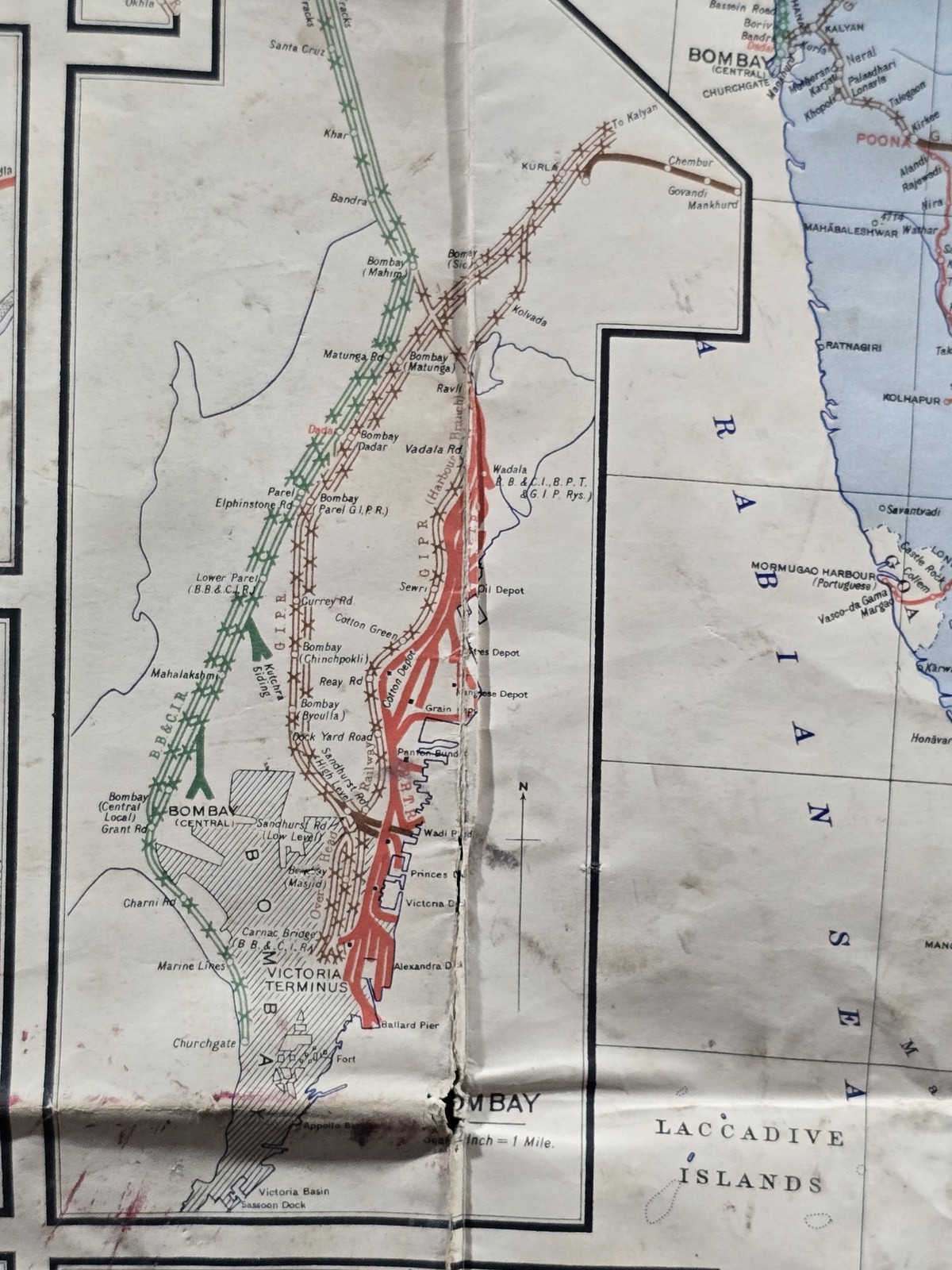 Vintage 1950s Railway Map of India Delhi Madras Calcutta Coalfields 42×32
