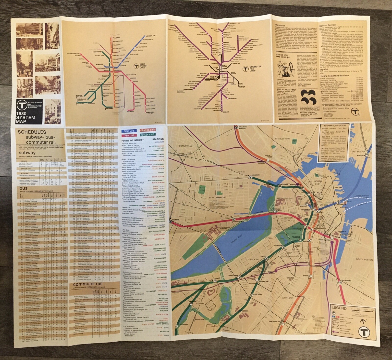 1980 MBTA MASSACHUSETTS BAY TRANSPORTATION AUTHORITY SYSTEM MAP SUBWAY BUS RAIL