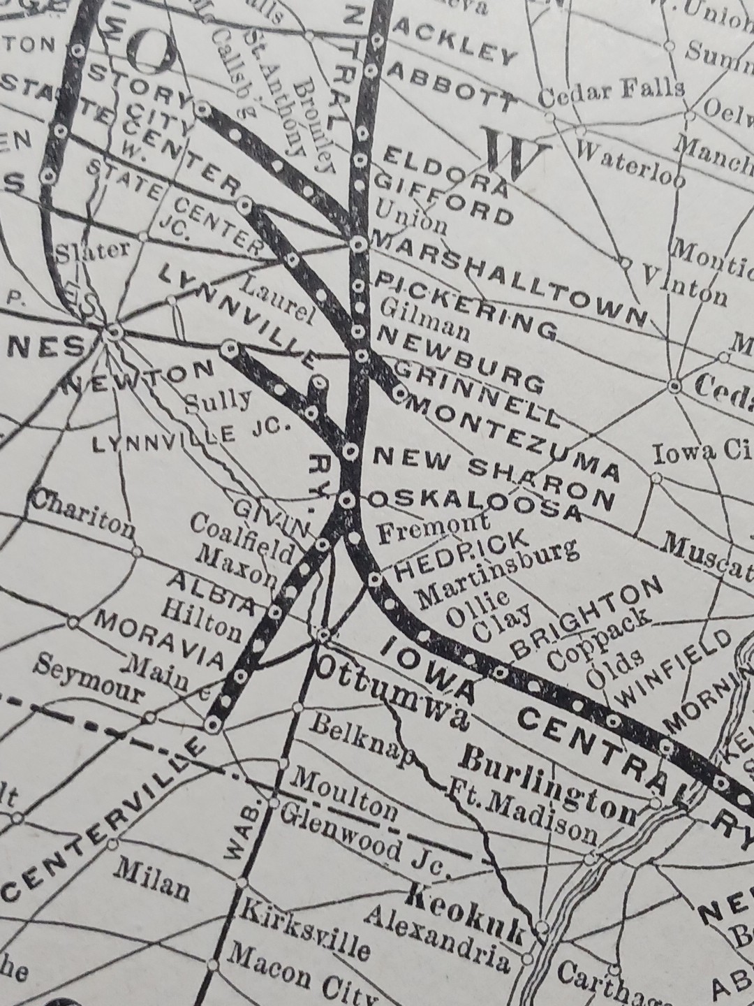 ~1904 Train Route Map IOWA CENTRAL RAILWAY all Railroad Lines Marked Vintage Map