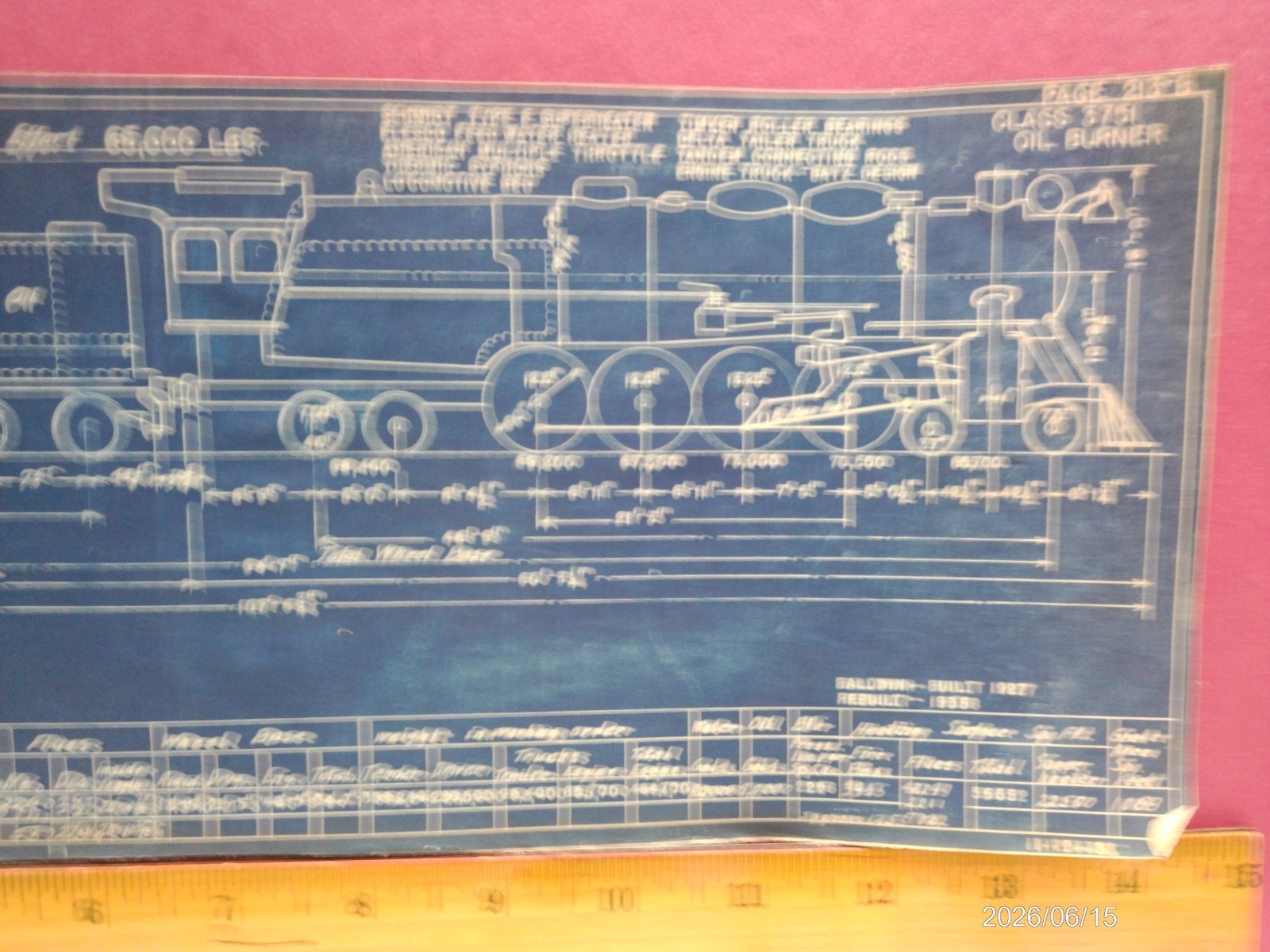 AT&SF RAILROAD ORIG BLUEPRINT DATA DIAGRAM BUILDERS PHOTO 4-8-4 LOCOMOTIVE #3700