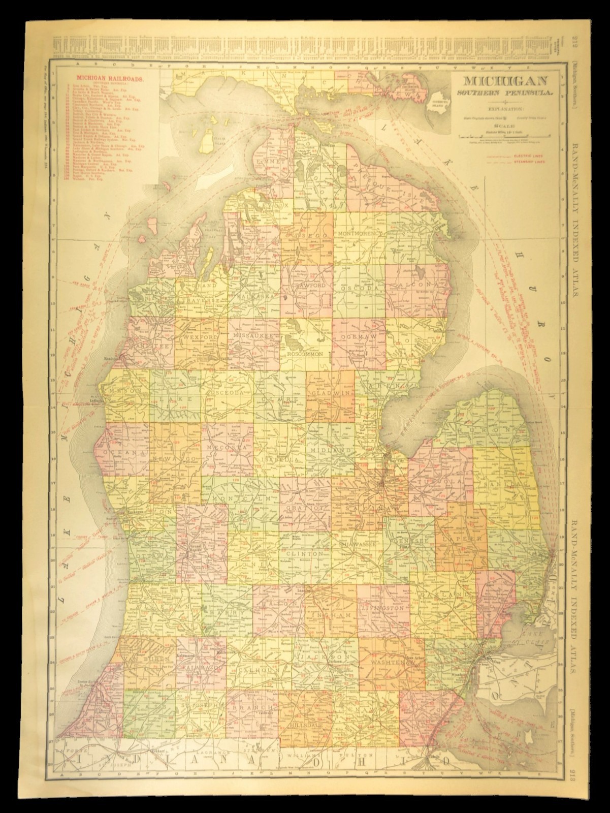 1911 Antique Southern Michigan Railroad Map ORIGINAL Atlas Map DATED