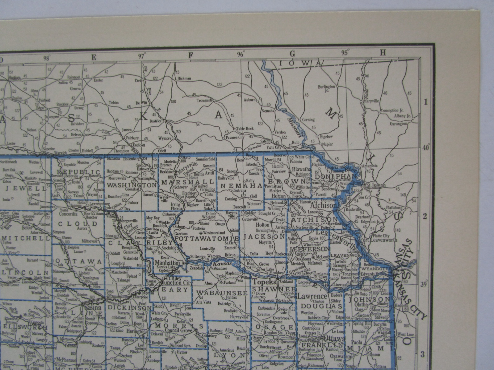 KS KY 1933 KANSAS RAILROAD Map LEAVENWORTH & TOPEKA RR ~or~ KENTUCKY Map. CADIZ