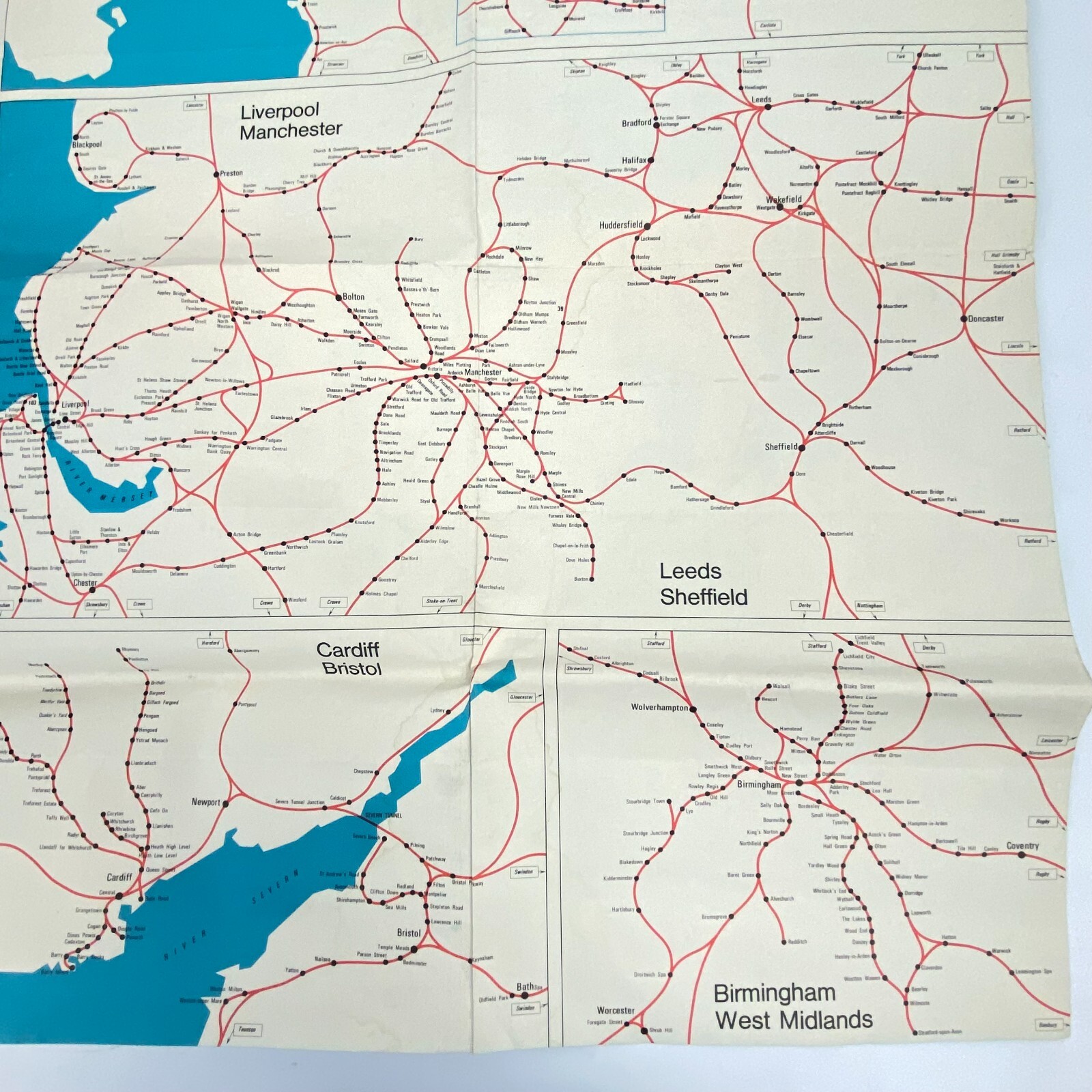 1975 Railroad Map British Rail Passenger Network Railway 23″ x 33″ Train Vintage