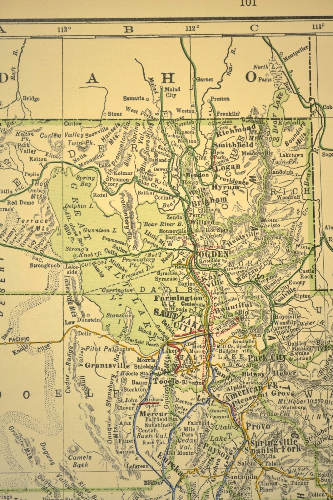 1914 Antique Map of UTAH Railroads Map ORIGINAL Atlas Denver & Rio Grande DATED