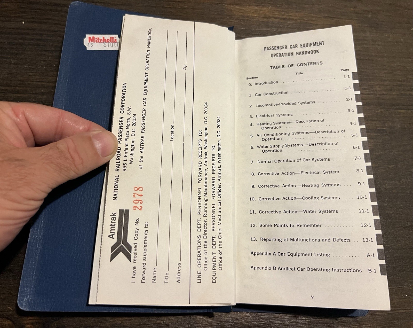 Amtrak Passenger Car Equipment Operation Handbook Diagrams 1975 NRPC CMO-101